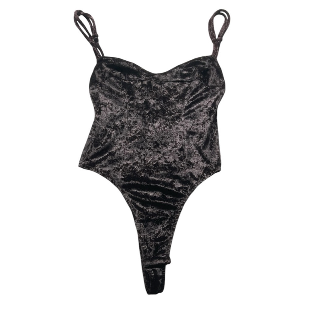 Vintage Montelle Brown Crushed Velvet Bodysuit with Bra Lining Medium Fits Small